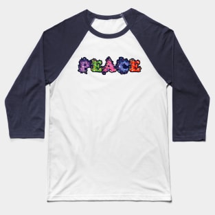Peace word in colorful letters and flowers Baseball T-Shirt